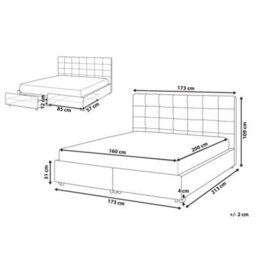 Beliani Bed With Storage Drawers Fabric La Rochelle 160 X 200 Cm (Eu King Size) Light Grey - thumbnail 3