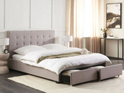 Beliani Bed With Storage Drawers Fabric La Rochelle 160 X 200 Cm (Eu King Size) Light Grey - thumbnail 2
