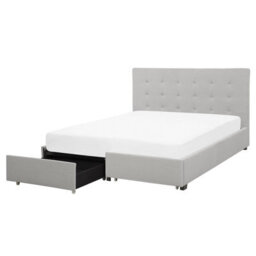 Beliani Bed With Storage Drawers Fabric La Rochelle 160 X 200 Cm (Eu King Size) Light Grey - thumbnail 1