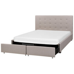 Beliani Bed With Storage Drawers Fabric La Rochelle 160 X 200 Cm (Eu King Size) Light Grey - thumbnail 7