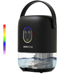 Monhouse Premium Dehumidifer - 1000Ml Electric Moisture Absorber - 7 Color Nightlight Touch Screen Humidity Indicator - Black