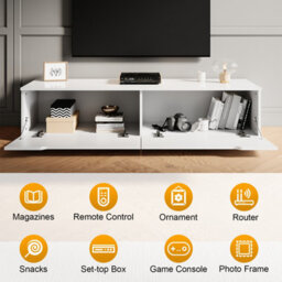 Elegant Floating Tv Unit Cabinet With Led Lights, White Wall-Mounted Tv Stand Shelf, 1000X300X350mm - thumbnail 4
