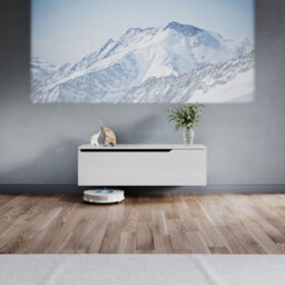 Elegant Floating Tv Unit Cabinet With Led Lights, White Wall-Mounted Tv Stand Shelf, 1000X300X350mm - thumbnail 1