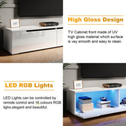 Elegant Floating Tv Unit Cabinet With Led Lights, White Wall-Mounted Tv Stand Shelf, 1000X300X350mm - thumbnail 7