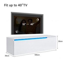 Elegant Floating Tv Unit Cabinet With Led Lights, White Wall-Mounted Tv Stand Shelf, 1000X300X350mm - thumbnail 2