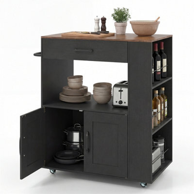 Kitchen Island Trolley With Towel Rack 75X46X90Cm 12mm Particle Board Black - image 1