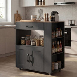Kitchen Island Trolley With Towel Rack 75X46X90Cm 12mm Particle Board Black - thumbnail 3