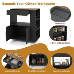 Kitchen Island Trolley With Towel Rack 75X46X90Cm 12mm Particle Board Black - thumbnail 6