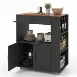 Kitchen Island Trolley With Towel Rack 75X46X90Cm 12mm Particle Board Black - thumbnail 1