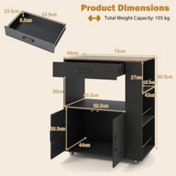 Kitchen Island Trolley With Towel Rack 75X46X90Cm 12mm Particle Board Black - thumbnail 2