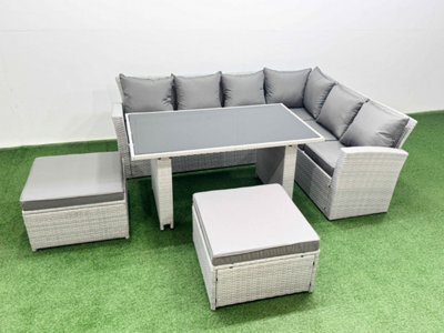 Fimous Outdoor Garden Furniture Sets 8 Seater Wicker Rattan Corner Sofa Sets With Rectangular Dining Table 2 Big Footstool - image 1