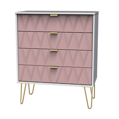 Pesaro Ready Assembled Pink & White No Effect 4 Drawer Chest (H)910mm (W)765mm (D)395mm - image 1