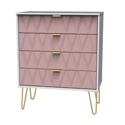 Pesaro Ready Assembled Pink & White No Effect 4 Drawer Chest (H)910mm (W)765mm (D)395mm - thumbnail 1