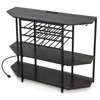 Wine Bar Cabinet 3 Tier Industrial Wine Rack With Storage Shelves Glass Holder - image 1