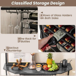 Wine Bar Cabinet 3 Tier Industrial Wine Rack With Storage Shelves Glass Holder - thumbnail 5
