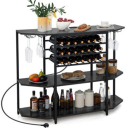 Wine Bar Cabinet 3 Tier Industrial Wine Rack With Storage Shelves Glass Holder - thumbnail 3