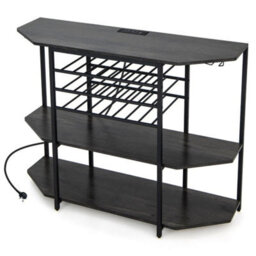 Wine Bar Cabinet 3 Tier Industrial Wine Rack With Storage Shelves Glass Holder