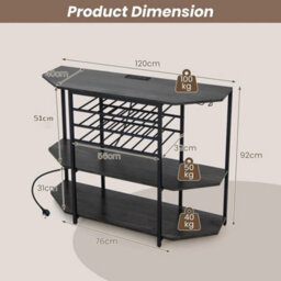 Wine Bar Cabinet 3 Tier Industrial Wine Rack With Storage Shelves Glass Holder - thumbnail 2