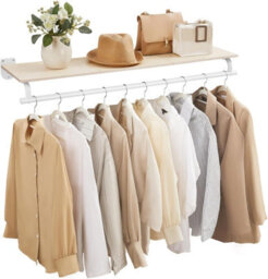 LEDREM Clothing Rack Wall Mounted, Clothes Rack, Wall Shelf With Hanging Rod, Hallway, Bedroom, Wardrobe, Natural Beige And Cloud White - thumbnail 4