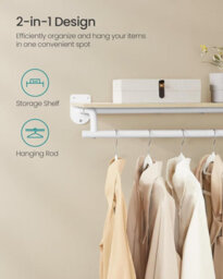 LEDREM Clothing Rack Wall Mounted, Clothes Rack, Wall Shelf With Hanging Rod, Hallway, Bedroom, Wardrobe, Natural Beige And Cloud White - thumbnail 3