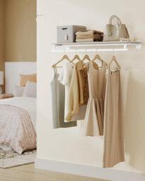 LEDREM Clothing Rack Wall Mounted, Clothes Rack, Wall Shelf With Hanging Rod, Hallway, Bedroom, Wardrobe, Natural Beige And Cloud White - thumbnail 1