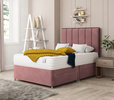Bed Choices Herringbone Plush Velvet Divan Bed With Mattress, Headboard & 2 Storage Drawers - Double - image 1