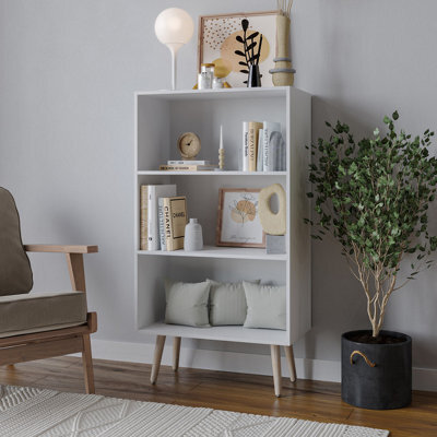 Urbn-Living Urbnliving 90Cm Height Wide White 3 Tier Bookcase Storage Cabinet Scandinavian Style Pine Legs - image 1