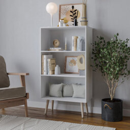 Urbn-Living Urbnliving 90Cm Height Wide White 3 Tier Bookcase Storage Cabinet Scandinavian Style Pine Legs