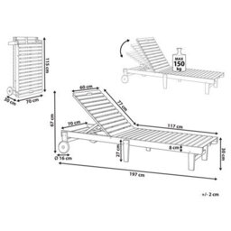 Beliani Pietralunga Foldable Acacia Wood Sun Lounger With 4-Position Backrest, Brown - thumbnail 3