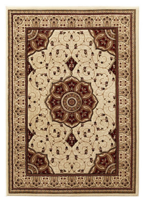 Cream Red Traditional Rug, Bordered Floral Rug, Stain-Resistant Rug For Bedroom, Livingroom, & Diningroom-280Cm X 380Cm - image 1