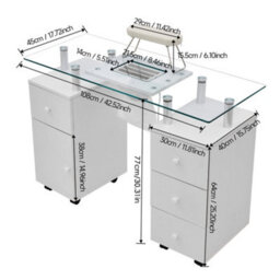 Darphe White Professional Manicure Table With Dust Collector And Storage Drawers, 108Cm W X 45Cm D X 77Cm H - thumbnail 8