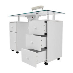 Darphe White Professional Manicure Table With Dust Collector And Storage Drawers, 108Cm W X 45Cm D X 77Cm H - thumbnail 3