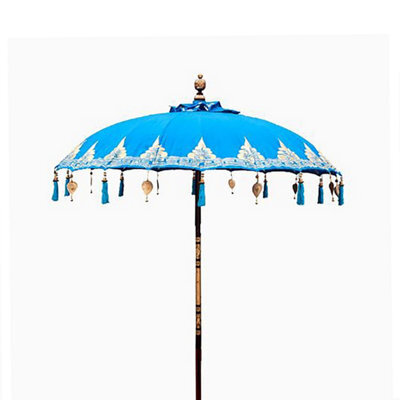 Serenityy Bali Patio Parasol 2M Height, 1.5M Round Cotton Canopy, Turquoise With Golden Accents - image 1