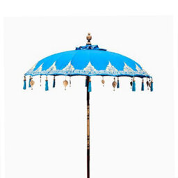 Serenityy Bali Patio Parasol 2M Height, 1.5M Round Cotton Canopy, Turquoise With Golden Accents