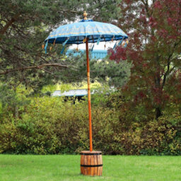 Serenityy Bali Patio Parasol 2M Height, 1.5M Round Cotton Canopy, Turquoise With Golden Accents - thumbnail 4