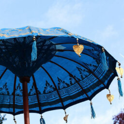 Serenityy Bali Patio Parasol 2M Height, 1.5M Round Cotton Canopy, Turquoise With Golden Accents - thumbnail 2