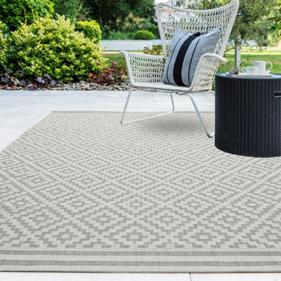 Grey Outdoor Rug, Geometric Stain-Resistant Rug For Patio Decks Garden Balcony, 4mm Modern Outdoor Rug-200Cm X 290Cm