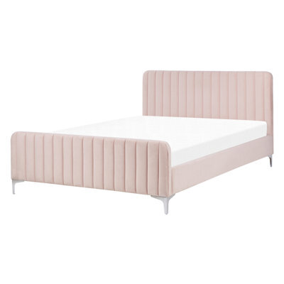 Beliani Bed Velvet Lunan 140 X 200 Cm (Eu Double) Pastel Pink - image 1