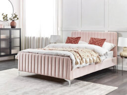 Beliani Bed Velvet Lunan 140 X 200 Cm (Eu Double) Pastel Pink - thumbnail 2