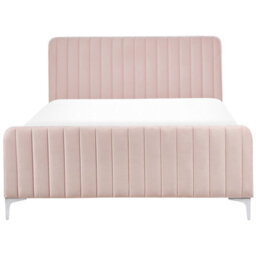 Beliani Bed Velvet Lunan 140 X 200 Cm (Eu Double) Pastel Pink - thumbnail 5