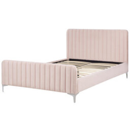 Beliani Bed Velvet Lunan 140 X 200 Cm (Eu Double) Pastel Pink - thumbnail 4