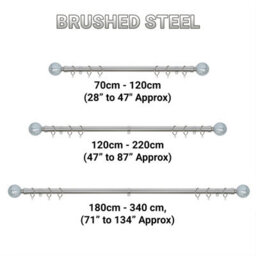 A.unique Home Crackle Ball Metal Extendable Curtain Pole With Rings And Fittings (25/28mm) - Brushed Steel, 180Cm - 340Cm  Approx - thumbnail 6