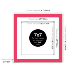 "7X7"" Bright Pink Picture Frame - 7X7"" Square Frame With 6X6"" Mount For 7X7""/6X6"" Pictures Art Deco Style Room Decor, 1 Pack" - thumbnail 2