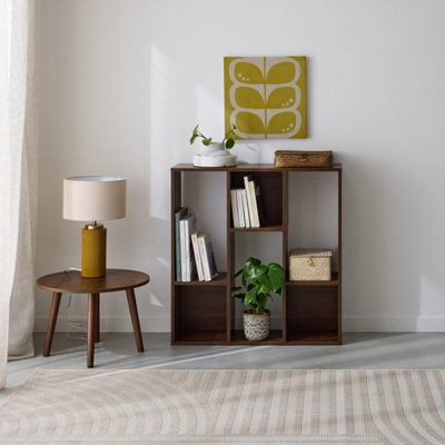 Sweeek. 3-Shelf Bookcase With 6 Compartments Pieter Walnut 83X23X80 Cm - image 1