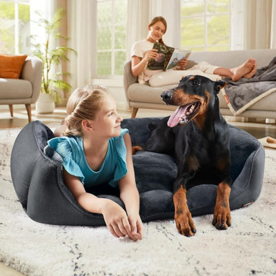 Large Dog Sofa Bed, Linen-Look Pet Lounger With Removable Cover And Anti-Slip Base For Big Dogs, Dark Grey - image 1