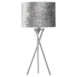First Choice Lighting Set Of 2 Chrome Tripod Table Lamps With Grey Crushed Velvet Shades - thumbnail 2