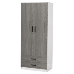 Urbnliving 180Cm Tall Wooden 2 Door Wardrobe White Carcass And Ash Grey Drawers With 2 Drawers Bedroom Storage Hanging Bar Clothes - thumbnail 2