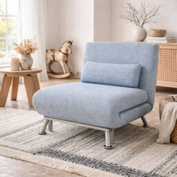 Wyld Haus Varael Linen Sky Blue 3-In-1 Convertible Chair Bed With Adjustable Backrest And Pillow - thumbnail 1
