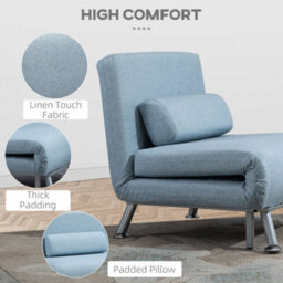 Wyld Haus Varael Linen Sky Blue 3-In-1 Convertible Chair Bed With Adjustable Backrest And Pillow - thumbnail 5