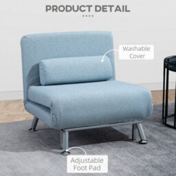Wyld Haus Varael Linen Sky Blue 3-In-1 Convertible Chair Bed With Adjustable Backrest And Pillow - thumbnail 7